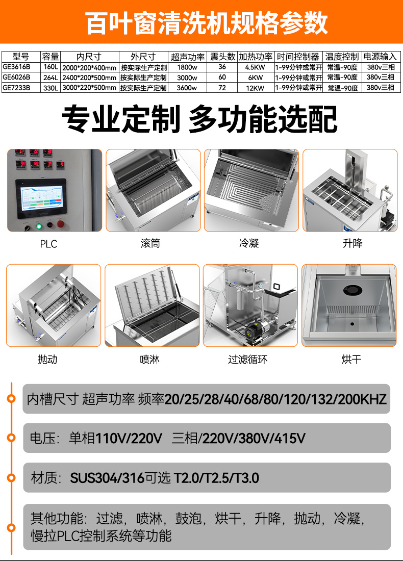 冠博仕GE72338專業(yè)百葉窗超聲波清洗機(jī) | 330L/3600W | 支持定制 適合各種百葉窗清洗